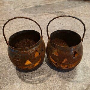 HOSLEY USA HALLOWEEN JACK O LANTERN PUMPKIN CANDLE HOLDER LOT OF 2